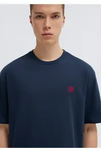 Mavi Logo Embroidered Navy Blue Basic T-Shirt Loose Fit / Loosely Comfortable Cut - Image 6