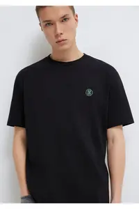 Mavi Seal Logo Embroidered Black T-Shirt Loose Fit -900