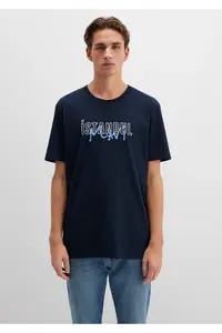 Mavi Istanbul Printed Navy Blue T-Shirt Regular Fit / Normal Cut - Image 3