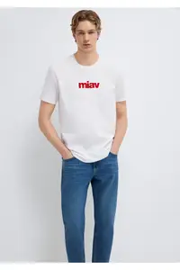 Mavi Red Miav Printed White T-Shirt Regular Fit / Normal Cut -622