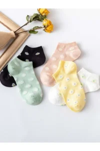 BGK Women Colorful Daisy Patterned Slippers Socks Seti - Image 4