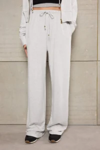 TRENDYOLMİLLA Teen Gray Melanj Zippered Long Sleeve Straight/Pipe Both Knitting Top and Bottom Set - Image 3