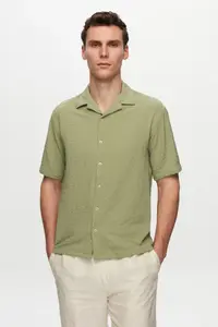 D'S Damat Ds Damat Relaxed Green Seersucker Short Sleeve Wrinkle-Resistant Shirt
