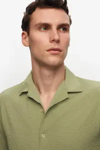 D'S Damat Ds Damat Relaxed Green Seersucker Short Sleeve Wrinkle-Resistant Shirt - Image 2