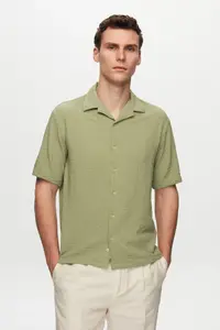 D'S Damat Ds Damat Relaxed Green Seersucker Short Sleeve Wrinkle-Resistant Shirt - Image 3