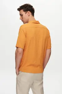D'S Damat Ds Damat Relaxed Orange Seersucker Short Sleeve Wrinkle-Resistant Shirt - Image 4