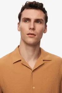 D'S Damat relaxed Camel seersucker Short Sleeve Wrinkle-Free Shirt - Image 3