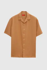D'S Damat relaxed Camel seersucker Short Sleeve Wrinkle-Free Shirt - Image 5