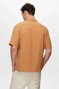 D'S Damat relaxed Camel seersucker Short Sleeve Wrinkle-Free Shirt - Image 6