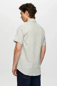 D'S Damat Ds Damat slim Fit Green seersucker Short Sleeve Shirt - Image 4