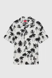 D'S Damat Ds Damat Relaxed Off-White Patterned Palm Tree Patterned Short Sleeve Summer Viscose Shirt - Image 5