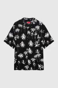 D'S Damat Ds Damat Relaxed Black Patterned Palm Tree Patterned Short Sleeve Summer Viscose Shirt - Image 5