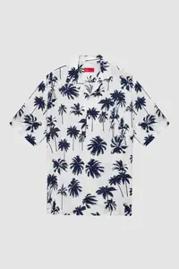 D'S Damat Ds Damat Relaxed White Patterned Palm Tree Patterned Short Sleeve Summer Viscose Shirt - Image 5