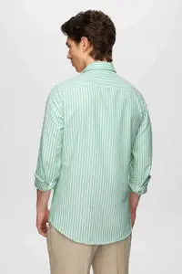 D'S Damat Ds Damat slim Fit Green Striped Shirt - Image 3