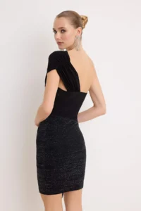 TRENDYOLMİLLA Black Cut Out Glitter Skirt Detailed Knitting Mini Dress - Image 4