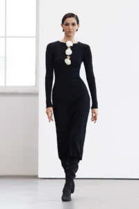 TRENDYOLMİLLA Black Maxi Premium/Special Yarn Knitwear Rose Detailed LONG Dress