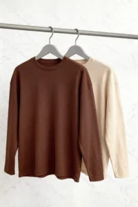 Trendyol Curve Brown-Beige  2 Sets Paket 100% single jersey Regular/Normal Pattern Knitting T-Shirt - Image 6