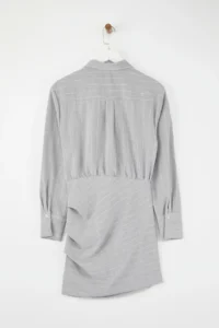 TRENDYOLMİLLA Gray Striped polyviscone Drape Detailed Fitted Mini Weaving Dress - Image 7