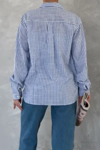 FEMELLE Women Blue Striped slim Fit 100% Cotton Shirt - Image 7