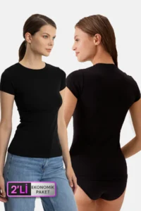 Pierre Cardin Economic Pack of 2 Black 1005 Short Sleeve Basic T-shirt - Undershirt