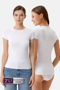 Pierre Cardin Economic Pack of 2 White 1005 Short Sleeve Basic T-shirt - Undershirt
