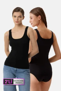 Pierre Cardin 2-Piece Economical Pack Black 1025 Square Collar Thick Strap Basic Cotton Undershirt Set