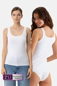 Pierre Cardin 2-Piece Economical Pack White 1025 Square Collar Thick Strap Basic Cotton Undershirt Set
