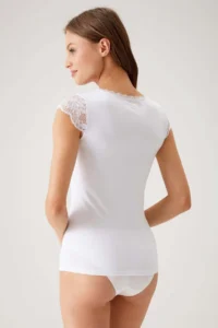 Pierre Cardin 2'li Ekonomik Paket Siyah-beyaz 1027 Dantelli V Yaka Basic Pamuklu T-shirt / Atlet Set - Image 5