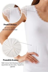 Pierre Cardin 2'li Ekonomik Paket Siyah-beyaz 1027 Dantelli V Yaka Basic Pamuklu T-shirt / Atlet Set - Image 6