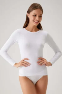 Pierre Cardin 2'li Ekonomik Paket Siyah-beyaz 1028 Uzun Kollu Basic Pamuklu T-shirt / Atlet Set - Image 2