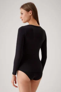 Pierre Cardin 2'li Ekonomik Paket Siyah-beyaz 1028 Uzun Kollu Basic Pamuklu T-shirt / Atlet Set - Image 4
