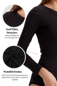 Pierre Cardin 2'li Ekonomik Paket Siyah-beyaz 1028 Uzun Kollu Basic Pamuklu T-shirt / Atlet Set - Image 5