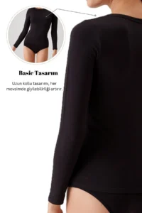 Pierre Cardin 2'li Ekonomik Paket Siyah-beyaz 1028 Uzun Kollu Basic Pamuklu T-shirt / Atlet Set - Image 6