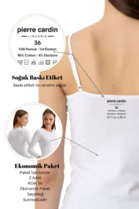 Pierre Cardin 2'li Ekonomik Paket Siyah-beyaz 1028 Uzun Kollu Basic Pamuklu T-shirt / Atlet Set - Image 7