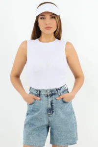 Ritnice Women's Closed Collar Cotton White Straight Sleeve Ribbed Undershirt