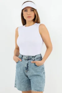 Ritnice Women's Closed Collar Cotton White Straight Sleeve Ribbed Undershirt - Image 2