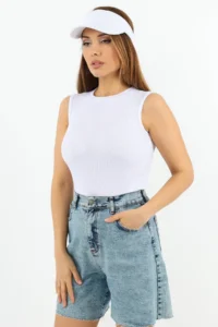 Ritnice Women's Closed Collar Cotton White Straight Sleeve Ribbed Undershirt - Image 4