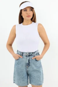 Ritnice Women's Closed Collar Cotton White Straight Sleeve Ribbed Undershirt - Image 6