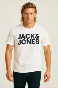 Jack & Jones Crew Neck Logo Printed White T-Shirt - Image 3