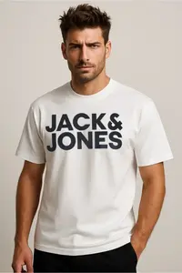 Jack & Jones Crew Neck Logo Printed White T-Shirt - Image 4