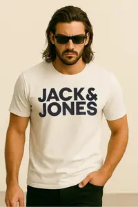 Jack & Jones Crew Neck Logo Printed White T-Shirt - Image 5