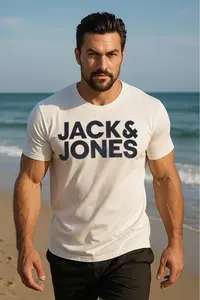 Jack & Jones Crew Neck Logo Printed White T-Shirt - Image 6