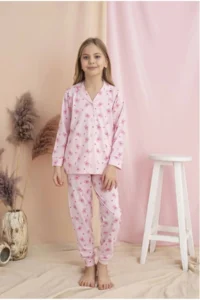 Tarık Pink Buttoned Front Pajama Set for Girls – Flexible and Soft Fabric - Image 2