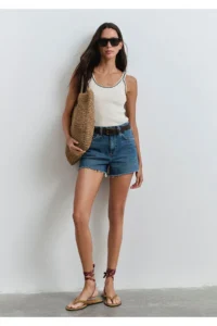 Mavi Cherry 90s Misty Dark Blue Jean Shorts -89732