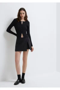 Mavi Slit Detailed Black Shorts Skirt -900