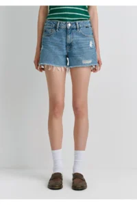 Mavi Rosie 90s Ripped Light Blue Jean Shorts 87077 - Image 4