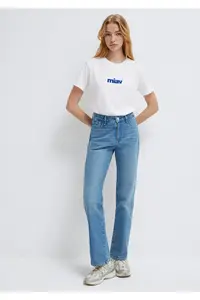 Mavi Miav Printed White T-Shirt Regular Fit / Normal Cut -620 - Image 2