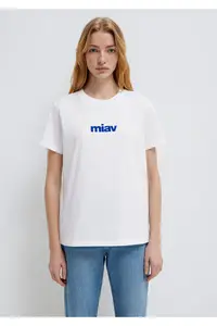 Mavi Miav Printed White T-Shirt Regular Fit / Normal Cut -620 - Image 3