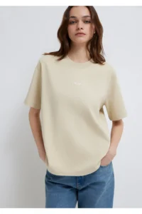 Mavi Logo Printed Beige T-Shirt Regular Fit / Normal Cut -70325 - Image 2