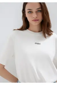 Mavi Logo Printed Interlock White T-Shirt Regular Fit / Normal Cut -80194